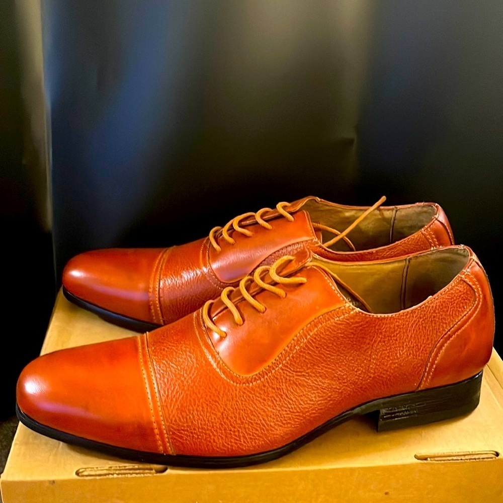 Men’s Size 7.5 or 71/2 Ferro Aldo High Gloss Oxfords Brown Leather Shoes